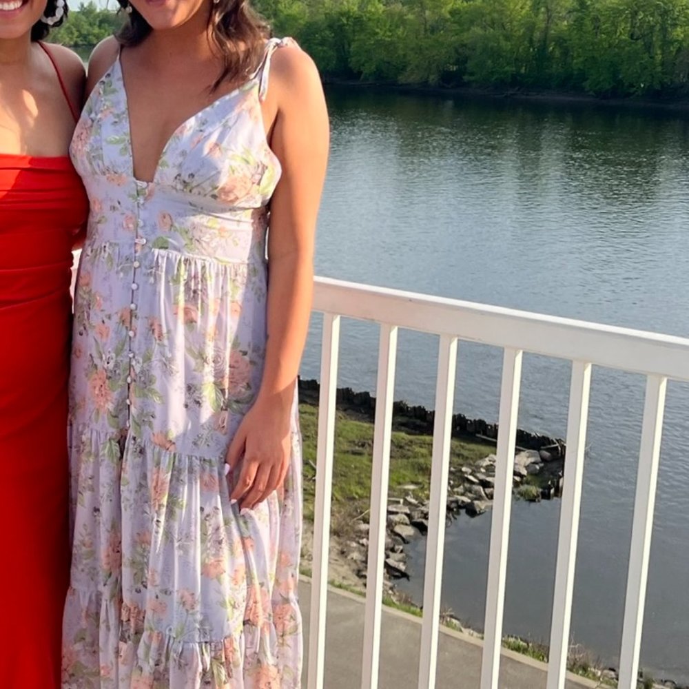 Lulus Everlasting Sight Lavender Floral Print Tie-Strap Midi Dress - Picture 3 of 4